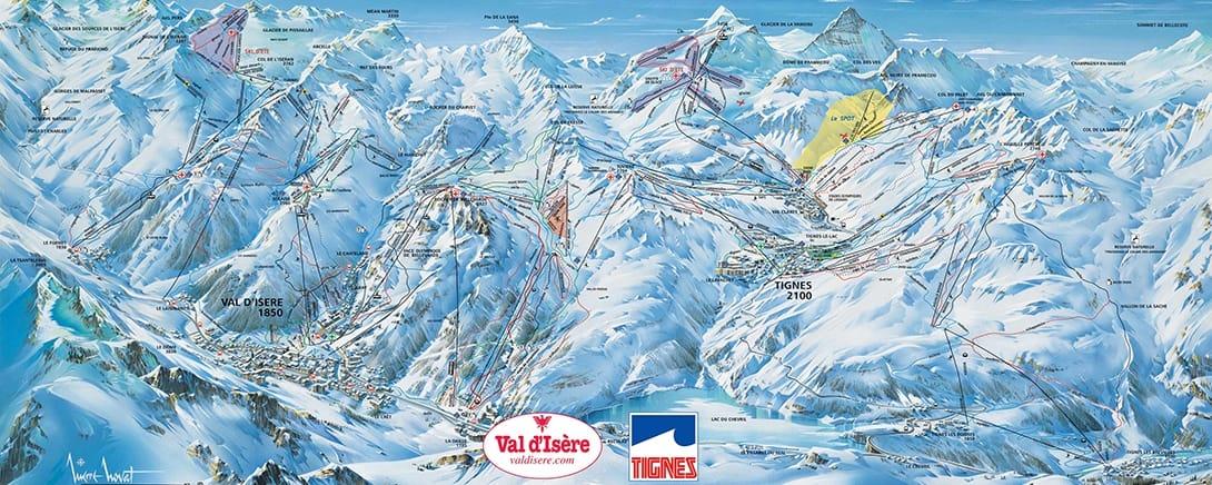 Pistekaart van het skigebied Tignes en Val d'Isère